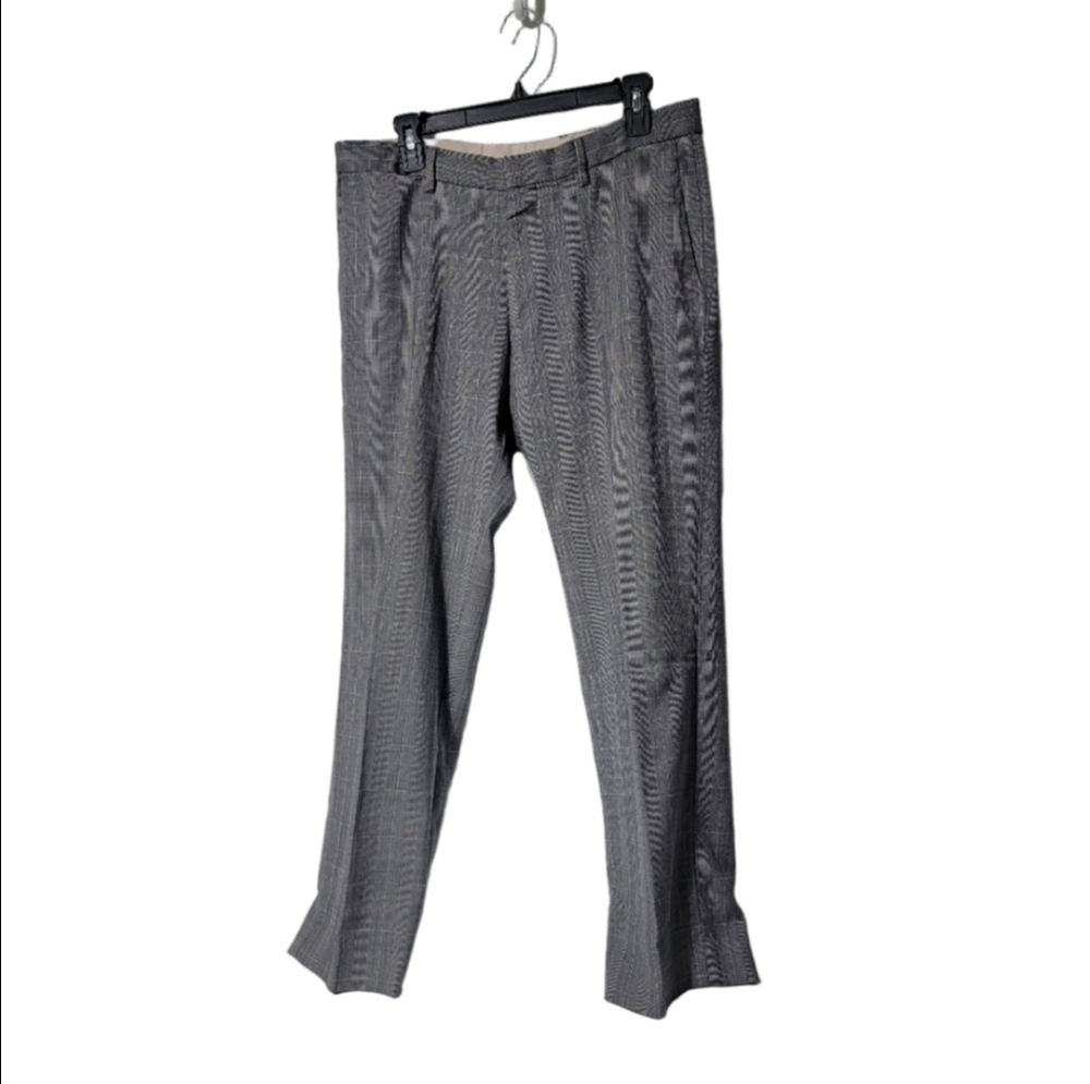 BANANA REPUBLIC Mens' Wool "TAILORED SLIM FIT" charcoal Plaid Trousers 32x30